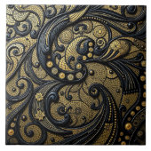 Beautiful Black & Gold Floral and Beads Abstract Tegeltje (Voorkant)
