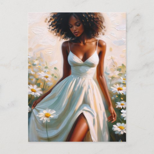 Beautiful Black Woman In Daisy Field Briefkaart (Voorkant)