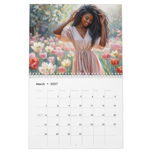 Beautiful Black Women Floral Artwork Calendar Kalender (Mar 2027)