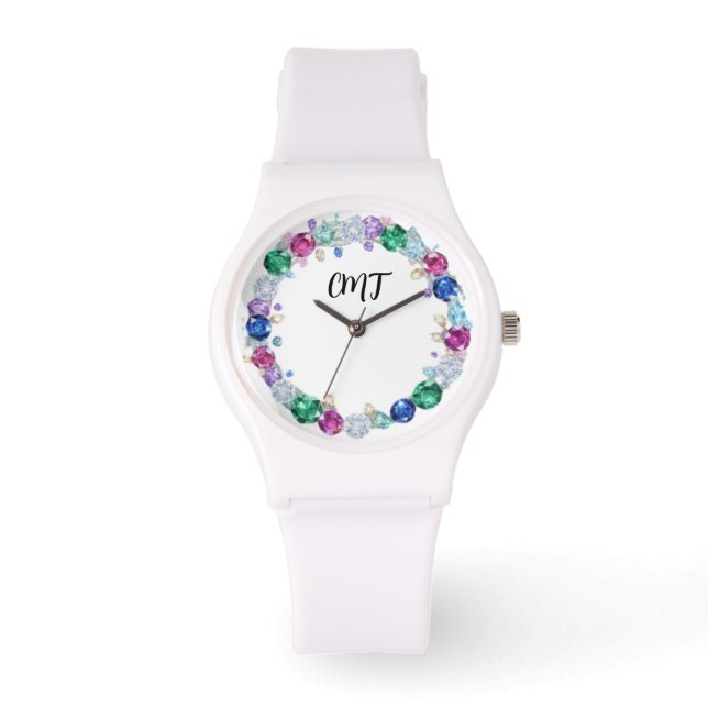 Beautiful Bling Monogram - Gem faced Horloge (Voorkant)