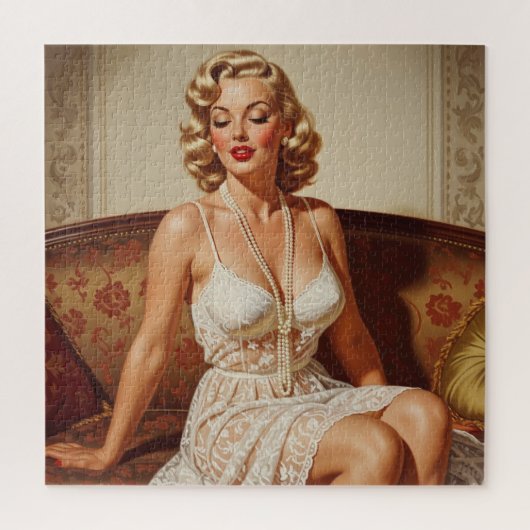 Beautiful blonde pin-up 50's art legpuzzel (Verticaal)