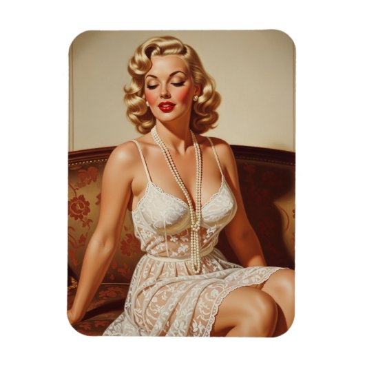Beautiful blonde pin-up 50's art magneet (Verticaal)