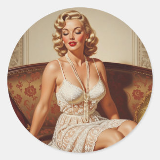 Beautiful blonde pin-up 50's art ronde sticker