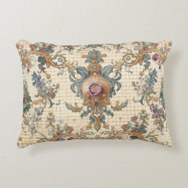 Beautiful, Blue Beigi Gold Ornament Flowers Accent Kussen
