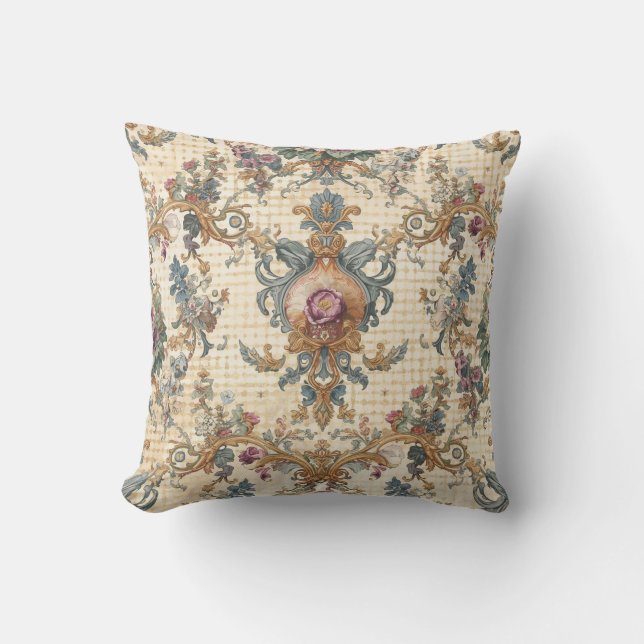 Beautiful, Blue Beigi Gold Ornament Flowers Kussen (Voorkant)