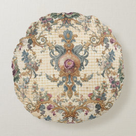 Beautiful, Blue Beigi Gold Ornament Flowers Rond Kussen