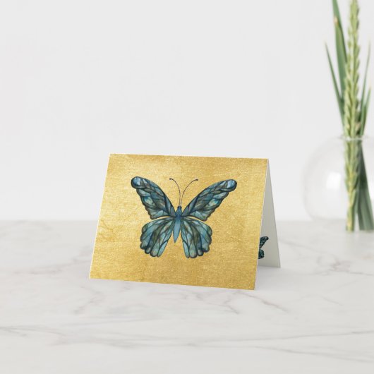 Beautiful Blue Butterfly Gold Cards Blank Bedankkaart (Voorkant)