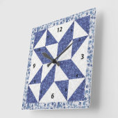 Beautiful Blue Calico Quilted Look Vierkante Klok (Hoek)