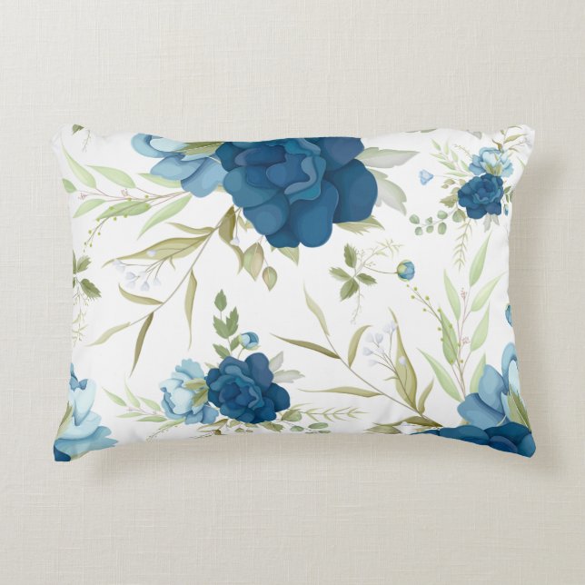 Beautiful Blue Floral Seamless Pattern Accent Kussen (Voorkant)