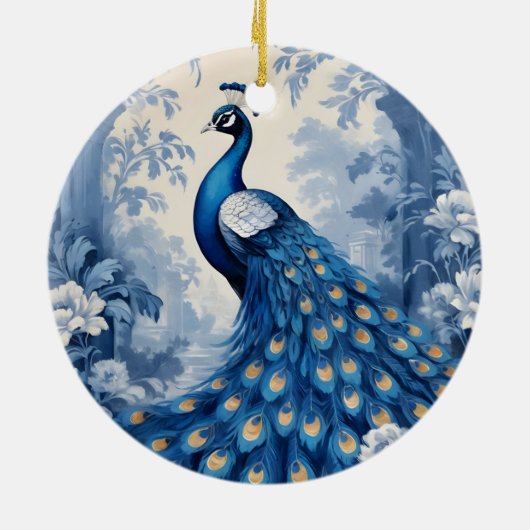 Beautiful blue peacock keramisch ornament (Achterkant)