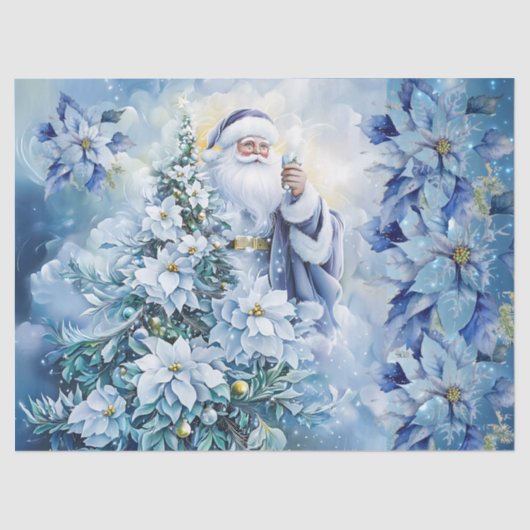 Beautiful Blue Santa & Poinsettias Decoupage Tissuepapier (Voorkant)