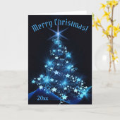 Beautiful Blue Shinning Stars on Christmas Tree   Kaart (Gele Bloem)