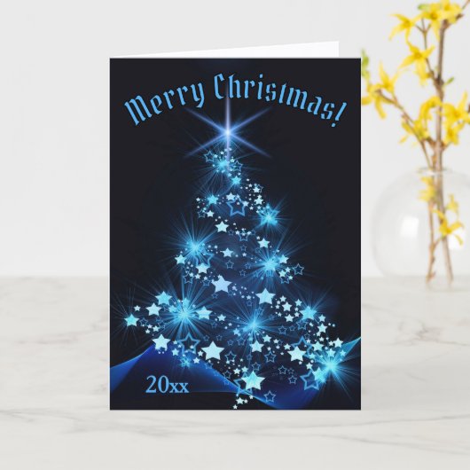 Beautiful Blue Shinning Stars on Christmas Tree   Kaart (Gele Bloem)