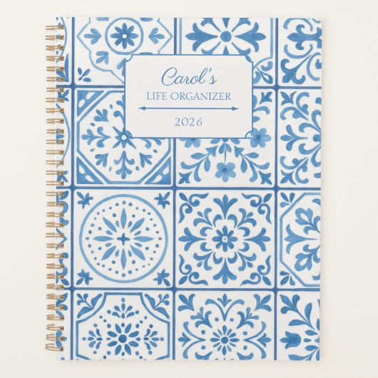 Beautiful Blue Tile  Planner (Voorkant)