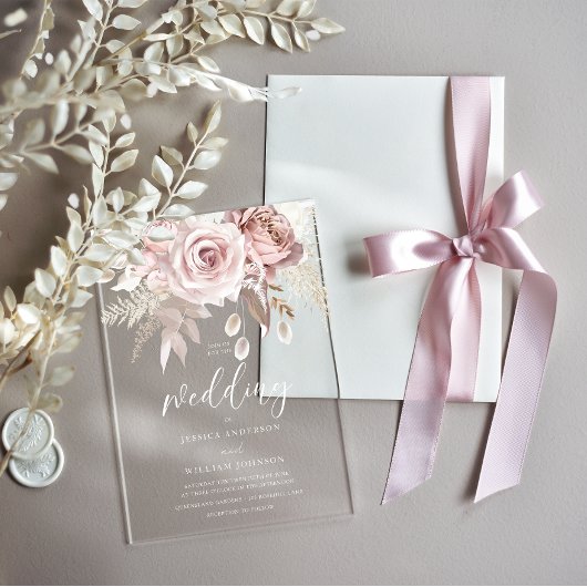 Beautiful Blush & Dusty Rose Frosted Wedding Acryl Uitnodigingen