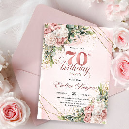 Beautiful Blush Pink Watercolor Floral 70 Birthday Kaart