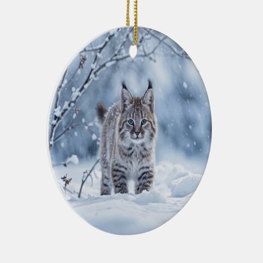 Beautiful Bobcat in  Snow Christmas Keramisch Ornament (Rechts)