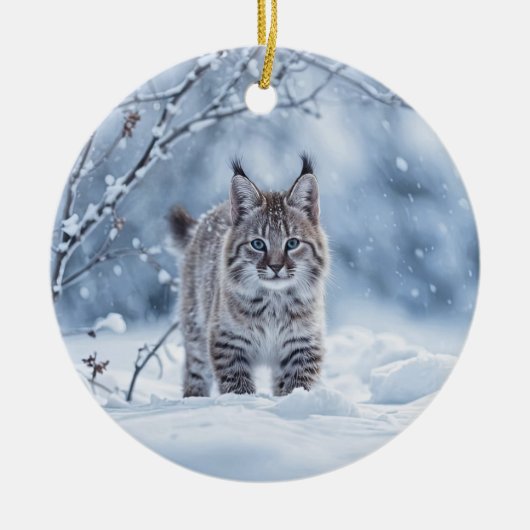 Beautiful Bobcat in  Snow Christmas Keramisch Ornament (Voorkant)
