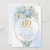 Beautiful Boho Dusty Blue Floral Gold 60 Birthday Kaart (Voorkant)