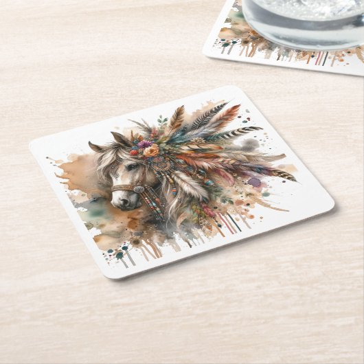 Beautiful Boho Horse  Kartonnen Onderzetters (Schuin)