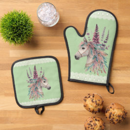 Beautiful Boho Horse Ovenwant & Pannenlap Set