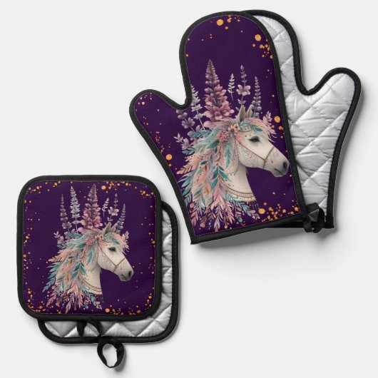 Beautiful Boho Horse Ovenwant & Pannenlap Set (Voorkant / Achterkant)