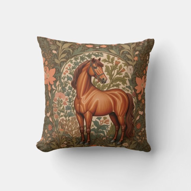 Beautiful Brown Horse William Morris Inspired  Kussen (Voorkant)