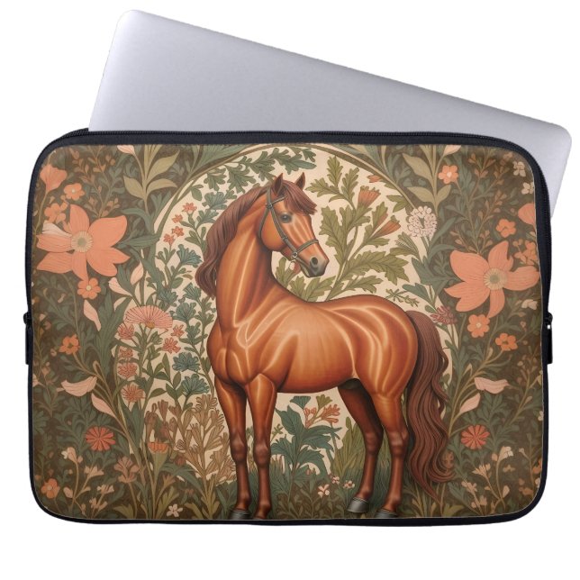 Beautiful Brown Horse William Morris Inspired  Laptop Sleeve (Voorkant)