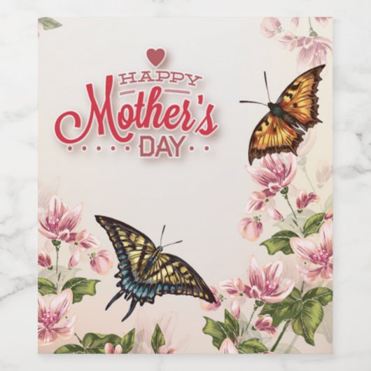 Beautiful Butterflies Floral Mothers Day Wijn Etiket (Enkel label)