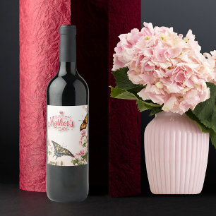 Beautiful Butterflies Floral Mothers Day Wijn Etiket
