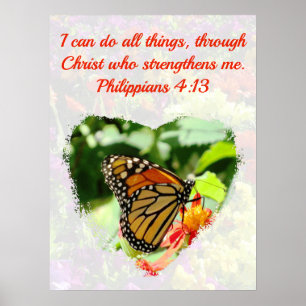 BEAUTIFUL BUTTERFLY PHILIPPIANS 4:13 BIBLE VERSE POSTER