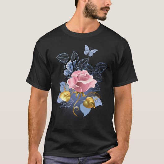 Beautiful Butterfly Pink Roses Butterfly  Flora Wo T-shirt (Voorkant)