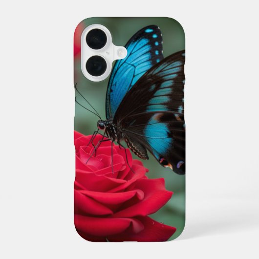 Beautiful Butterfly Red Rose - iPhone 16 Hoesje (Achterkant)