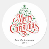 Beautiful Calligraphy Merry Christmas Tree Custom  Ronde Sticker (Voorkant)