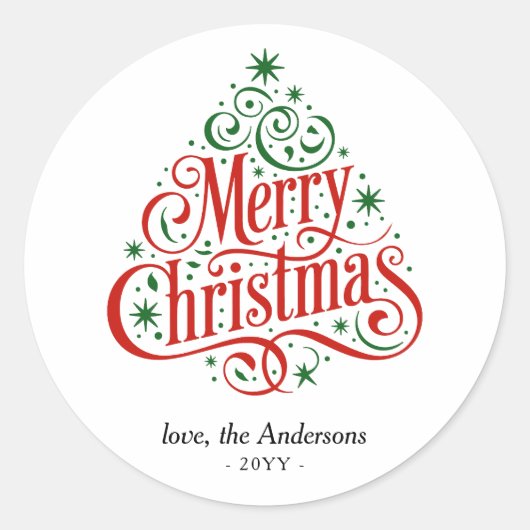 Beautiful Calligraphy Merry Christmas Tree Custom  Ronde Sticker (Voorkant)