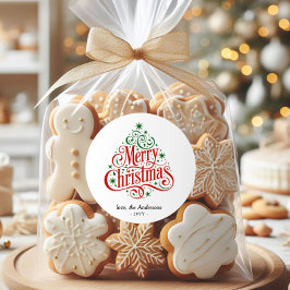 Beautiful Calligraphy Merry Christmas Tree Custom Ronde Sticker