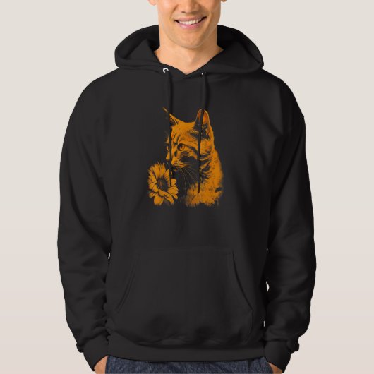 beautiful cat and sunflower portrait silhouette  o hoodie (Voorkant)