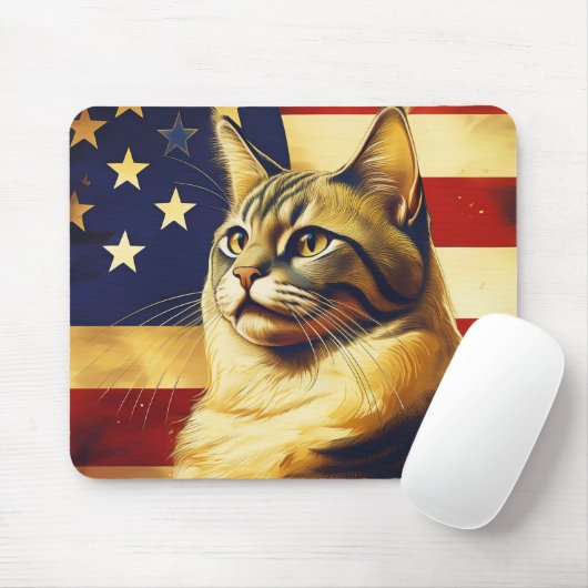 Beautiful Cat With American Flag Background Muismat (Met muis)