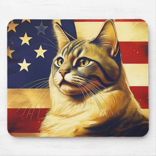 Beautiful Cat With American Flag Background Muismat (Voorkant)