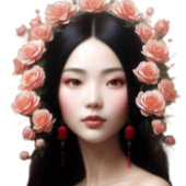 Beautiful Chinese woman with roses aiart Ronde Sticker
