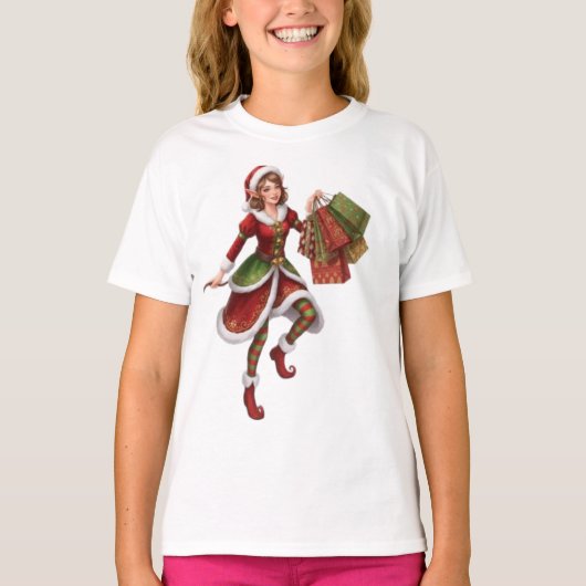 Beautiful Christmas Elf on a Holiday Shopping Spre T-shirt (Voorkant)