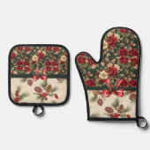 Beautiful Christmas Floral and Pine Cones Ovenwant & Pannenlap Set (Voorkant)