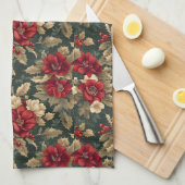 Beautiful Christmas Floral and Pine Cones Theedoek (Quarter Fold)