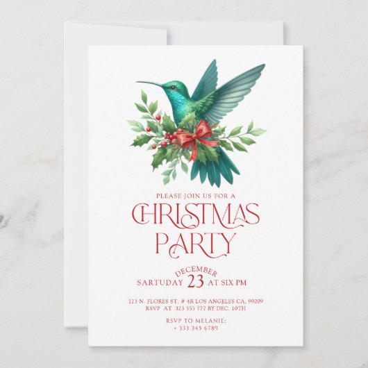 Beautiful Christmas Hummingbird Party Invite Kaart (Voorkant)