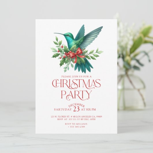 Beautiful Christmas Hummingbird Party Invite Kaart (Staand voorkant)