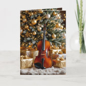 Beautiful Christmas Tree and Violin Festive Poem Feestdagen Kaart (Voorkant)