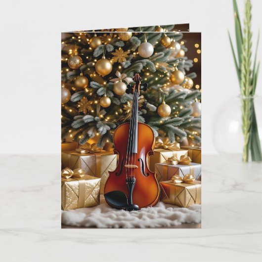 Beautiful Christmas Tree and Violin Festive Poem Feestdagen Kaart (Voorkant)