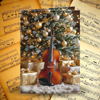 Beautiful Christmas Tree and Violin Festive Poem Feestdagen Kaart