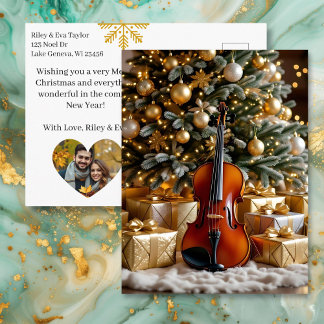 Beautiful Christmas Tree and Violin Festive Poem Feestdagenkaart