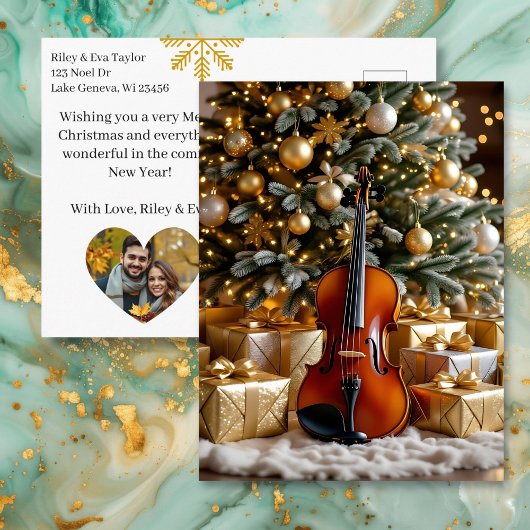 Beautiful Christmas Tree and Violin Festive Poem Feestdagenkaart